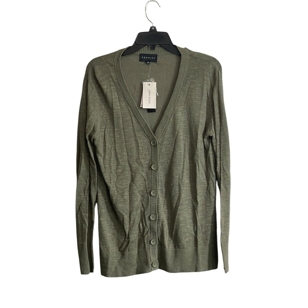 NWT Premise Sz Med Linen Knit Cardigan Sweater Button Front V-Neck Lightweight